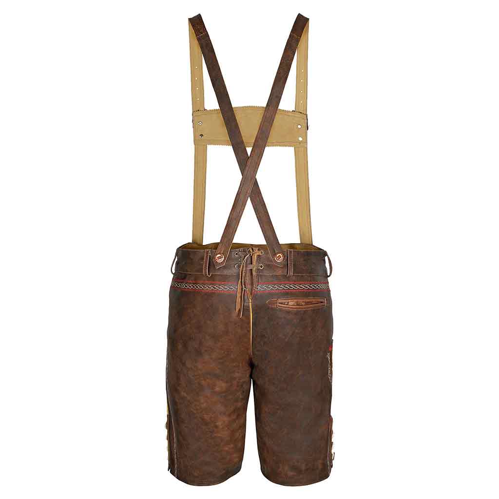 Bavarian oktoberfest outfit male Leather Lederhosen Stormer Red Brown