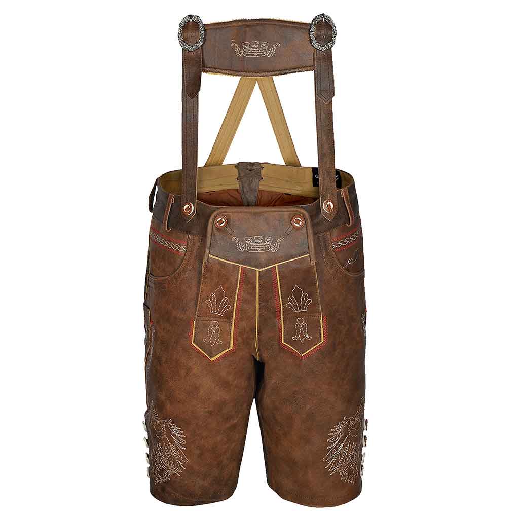 Bavarian oktoberfest outfit male Leather Lederhosen Stormer Red Brown