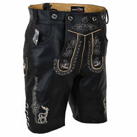 men leather short with embroidery