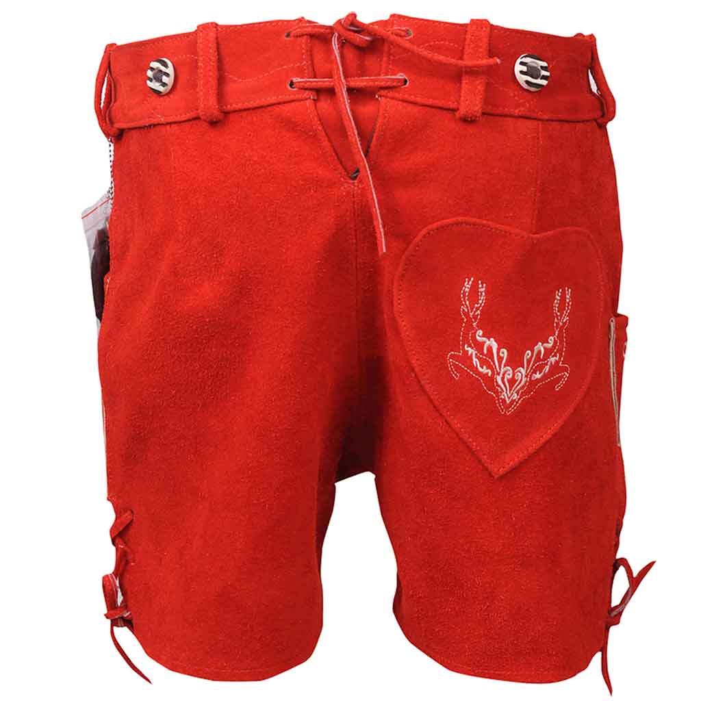 Womens Red Suede Leather Lederhosen Oktoberfest outfit