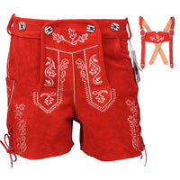 Womens Red Suede Leather Lederhosen Oktoberfest outfit