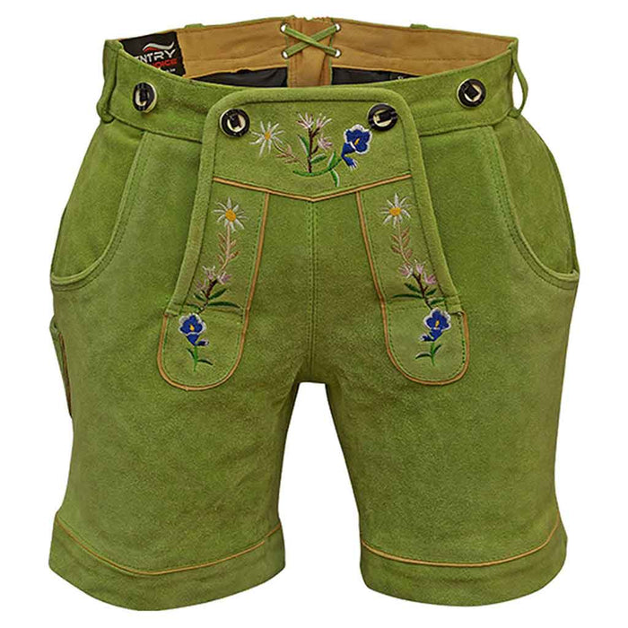 women leather short green