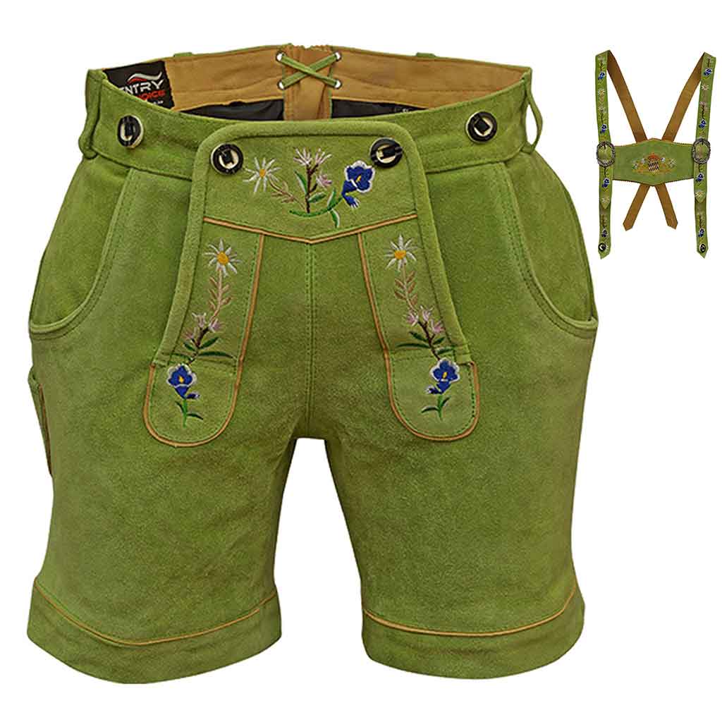 Authentic Oktoberfest outfit Women's Suede Leather Lederhosen Green