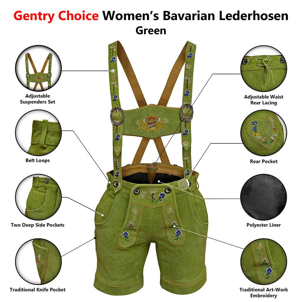 Oktoberfest outfit Women's Suede Lederhosen Green