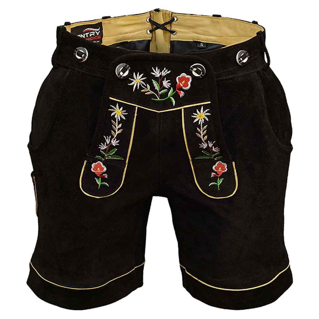 Womens Suede Laether Lederhosen Oktoberfest Outfit Black