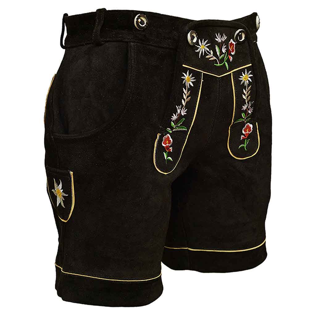 Womens Suede Laether Lederhosen Oktoberfest Outfit Black