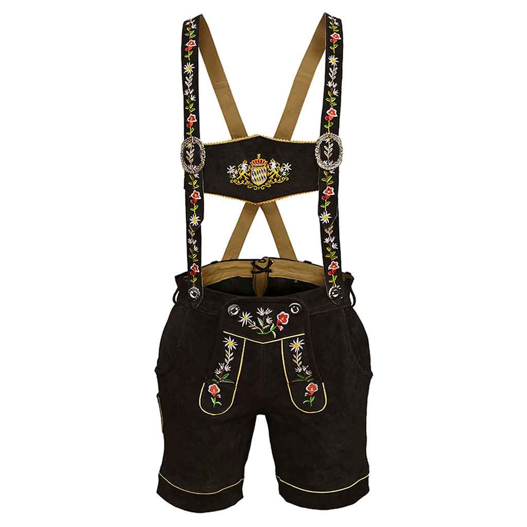 Womens Suede Laether Lederhosen Oktoberfest Outfit Black