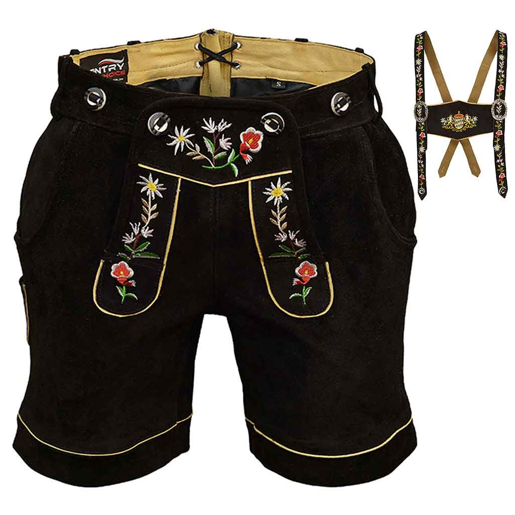 Womens Suede Laether Lederhosen Oktoberfest Outfit Black