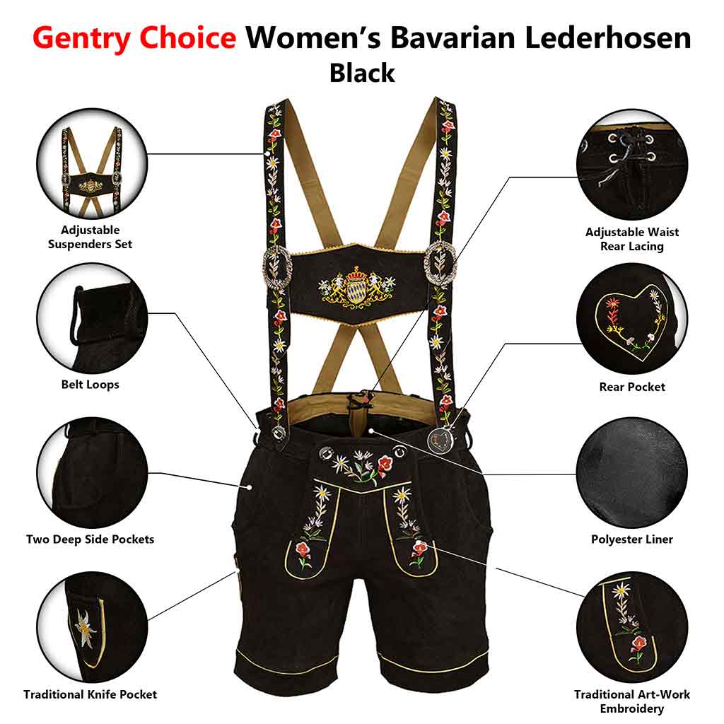 Womens Suede Laether Lederhosen Oktoberfest Outfit Black