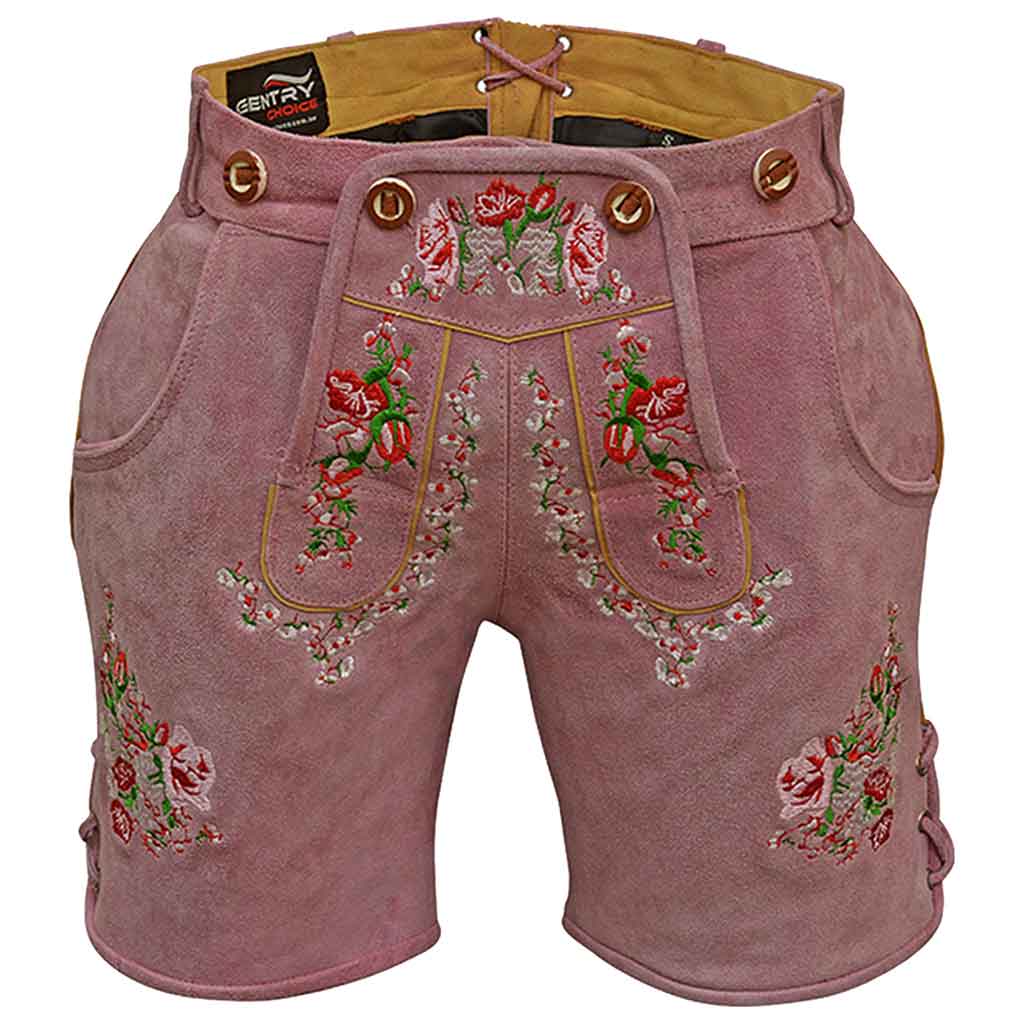 Oktoberfest outfit Women Suede Lederhosen Rose Pink