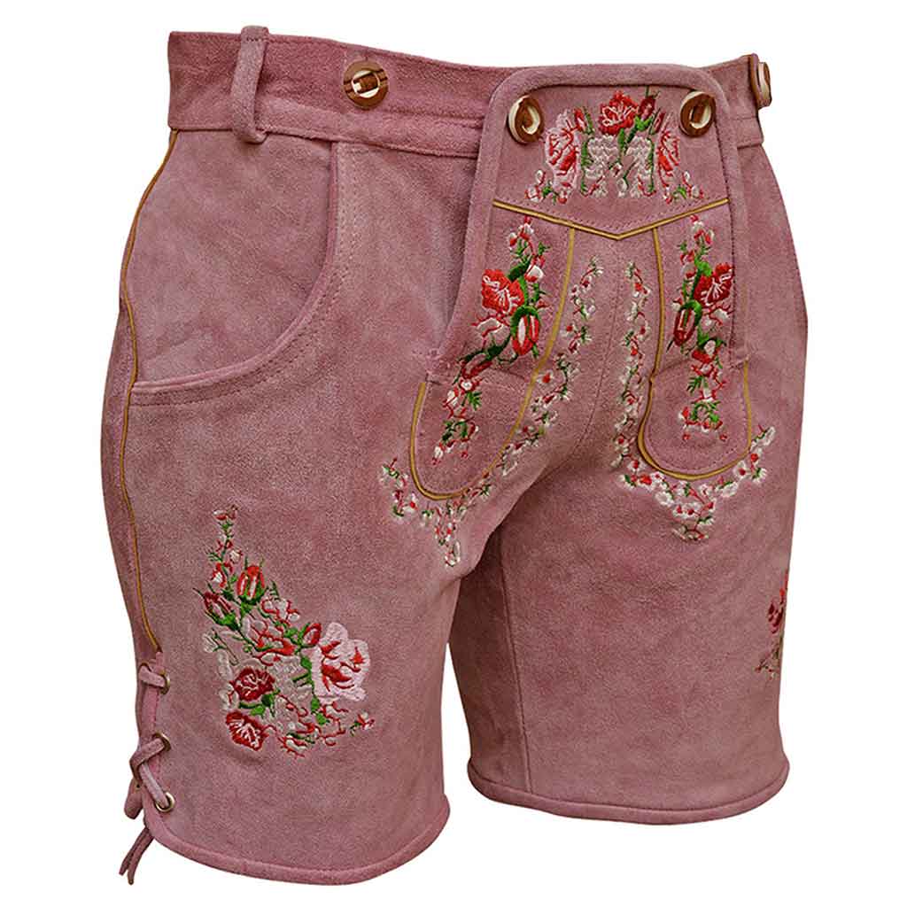 Oktoberfest outfit Women Suede Lederhosen Rose Pink