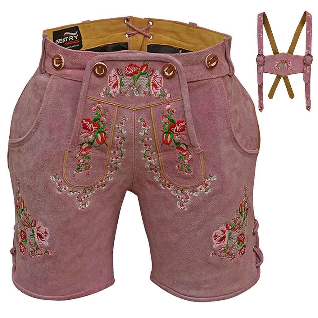 Oktoberfest outfit Women Suede Lederhosen Rose Pink