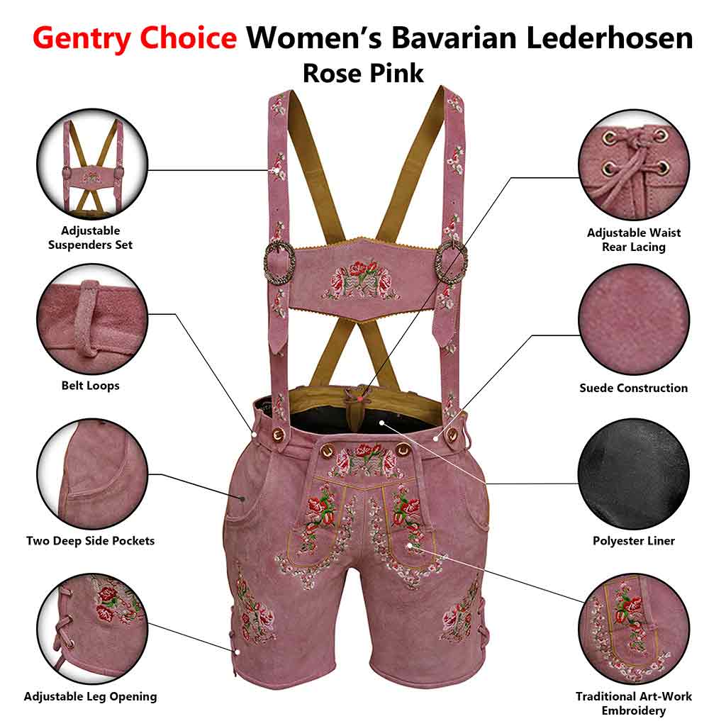 Oktoberfest outfit Women Suede Lederhosen Rose Pink