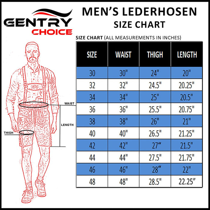 Gentry Choice Suede Lederhosen size chart