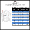 Image of RIDERACT motorcycle flannel shirt size chart