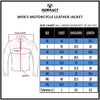 Image of RIDERACT® Men's Leather Motorcycle Jacket Cafe Racer KRATOS Size Chart