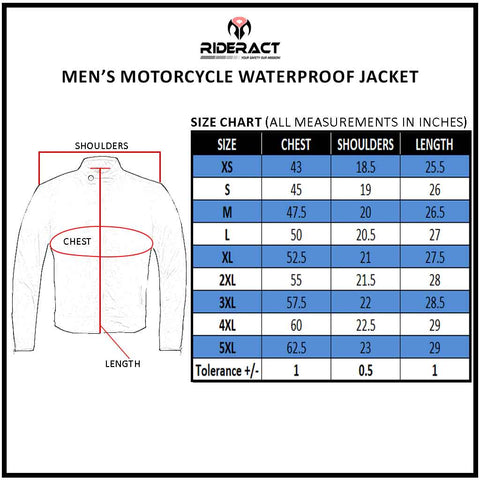 RIDERACT® Waterproof Motorcycle Jacket size chart