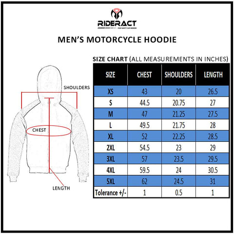 RIDERACT® Motorcycle Hoodie Size Chart
