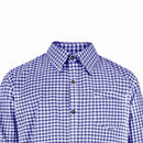 Close-up of classic collar and button placket on Men's Blue Checked Bavarian Oktoberfest Shirt