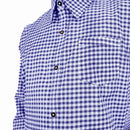 Close-up of chest pocket on Men's Blue Checked Bavarian Oktoberfest Shirt with gingham pattern