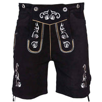 Front view of Men's Black Lederhosen Oktoberfest Outfit Bavarian Costume Suede Leather 
