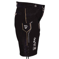 Side view Men's Black Lederhosen Oktoberfest Outfit Bavarian Costume Suede Leather