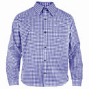 Men's Oktoberfest Shirt Blue Checked Bavarian Shirt front view with button closure and chest pocket