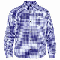 Men's Oktoberfest Shirt Blue Checked Bavarian Shirt front view with button closure and chest pocket