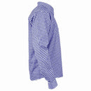 Side profile of Men's Oktoberfest Shirt Blue Checked Bavarian Shirt with long sleeves