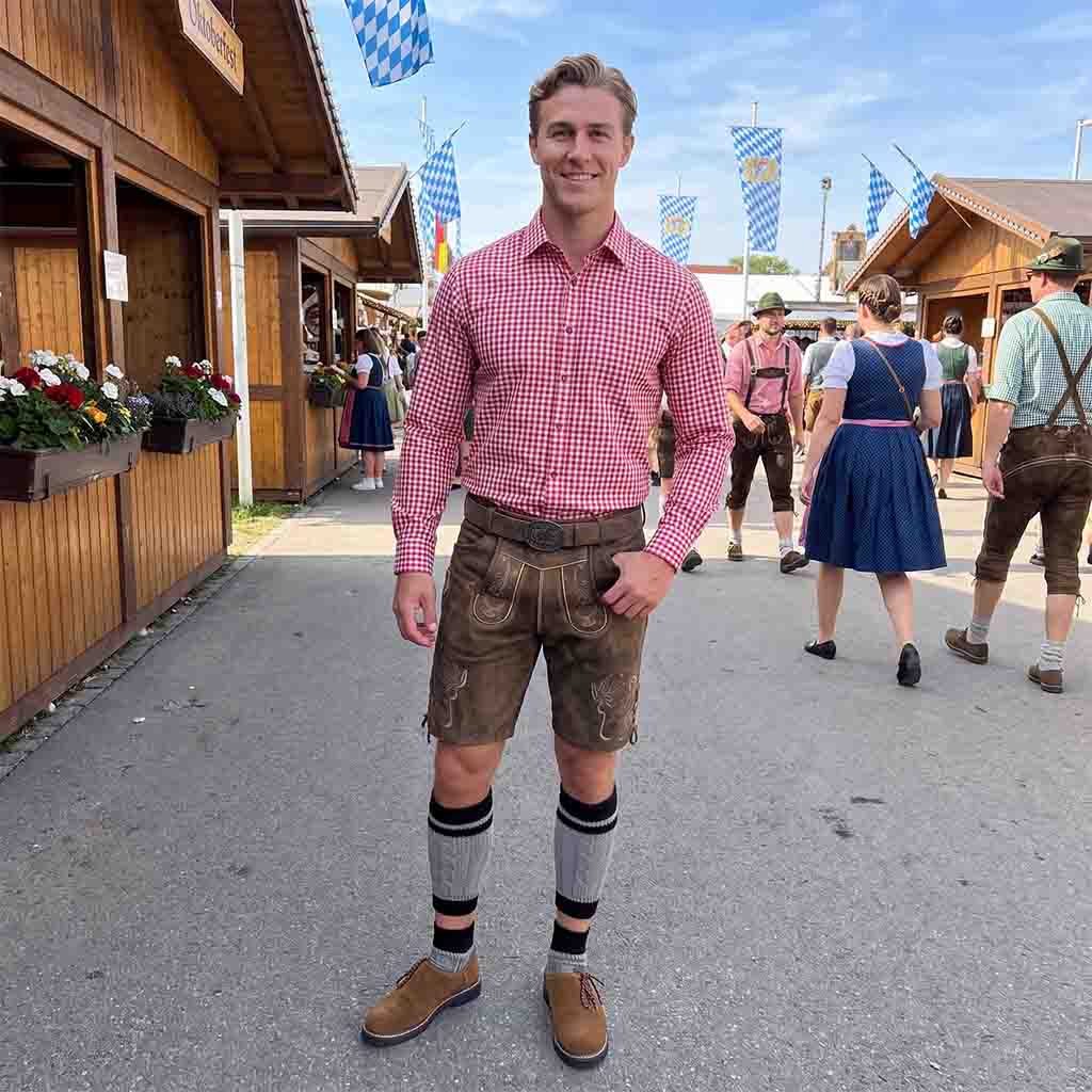 Men’s Checked Red Berry Oktoberfest Shirt Authentic German Shirt