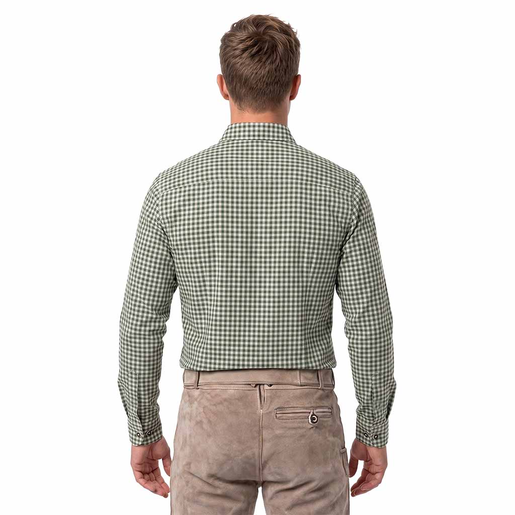 Men’s German Oktoberfest Shirt Green Checked Bavarian Shirt back view