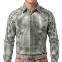 Men’s German Oktoberfest Shirt Green Checked Bavarian Shirt front closed view