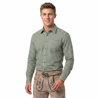 Men’s German Oktoberfest Shirt Green Checked Bavarian Shirt front view