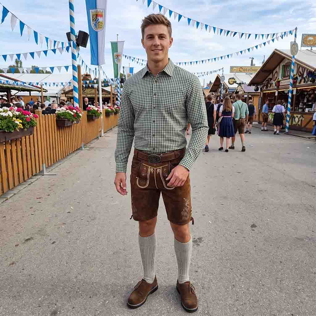 Men’s German Oktoberfest Shirt Green Checked Bavarian Shirt