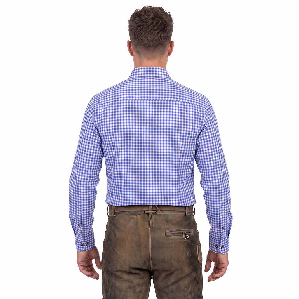 Men's Oktoberfest Shirt Blue Checked Bavarian Shirt back pose