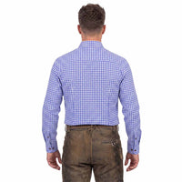 Men's Oktoberfest Shirt Blue Checked Bavarian Shirt back pose
