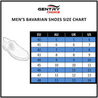Men's Oktoberfest Shoes Genuine Cowhide Leather Black Bavarian Shoes size chart guide