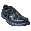 Men's black Oktoberfest shoe with traditional embroidery and lace-up closure, front angle view