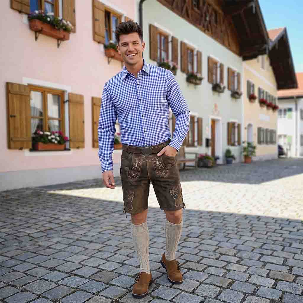Men's Oktoberfest Shirt Blue Checked Bavarian Shirt