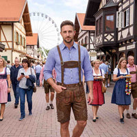 
Mens German Oktoberfest Outfit Suede Leather Bavarian Lederhosen 'Stormer' Red Brown
