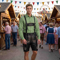 Mens Lederhosen Oktoberfest Outfit Bavarian Suede Leather Albert Black