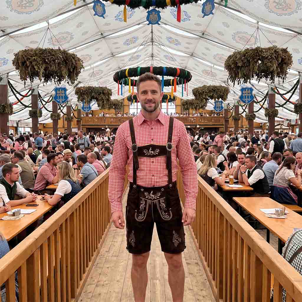 Mens Oktoberfest Outfit Bavarian Suede Leather Lederhosen 'Otto' Dark