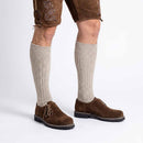 Model wearing Suede Leather Oktoberfest Shoes Dark Brown 