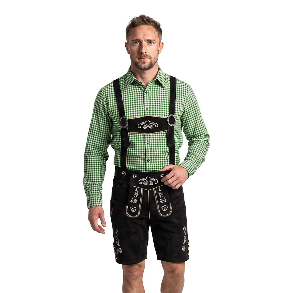 Men's Black Lederhosen Oktoberfest Outfit Bavarian Costume Suede Leather  