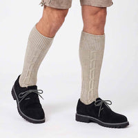 Model wearing Men's German Shoes Suede Leather Black lederhosen footwear