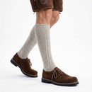 Model wearing Suede Leather Oktoberfest Shoes Dark Brown 