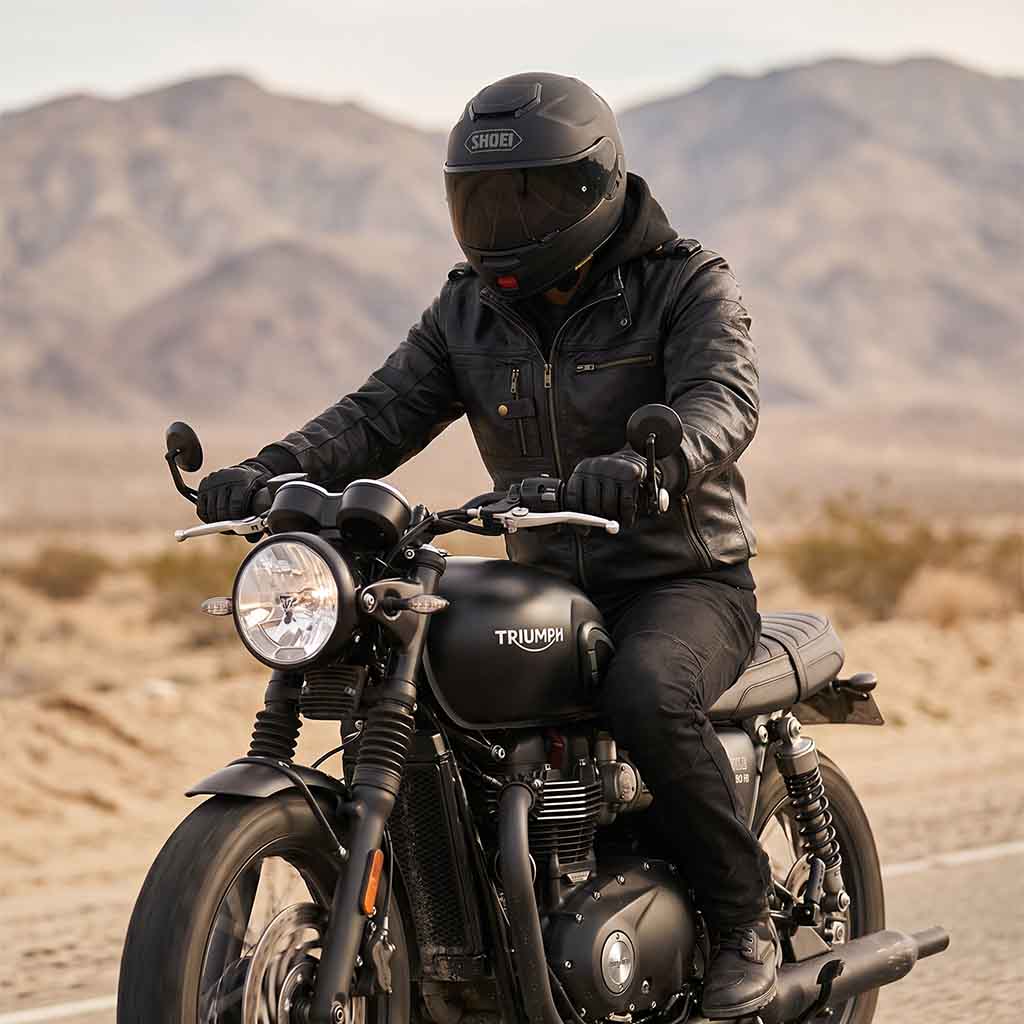 RIDERACT® Leather Motorcycle Jacket with Hood 