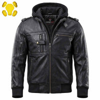 RIDERACT® Leather Motorcycle Jacket with Hood