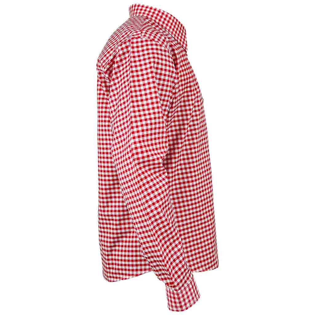 Red Berry Oktoberfest Shirt Authentic German Shirt Arm side view 