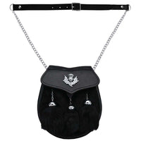 Traditional Thistle Mounted Kilt Sporran with Black Rabbit Fur and Triple Tassels